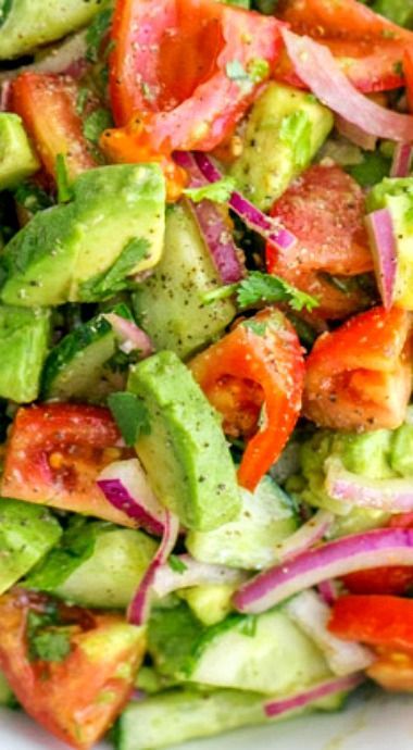 Cucumber Tomato Avocado Salad- made a smaller version for a single serving. Yummy!