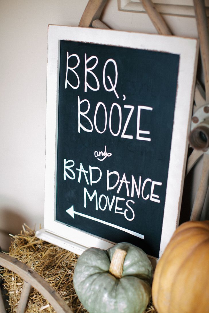 Directional signage to help your guests find your wedding reception. BBQ Booze and