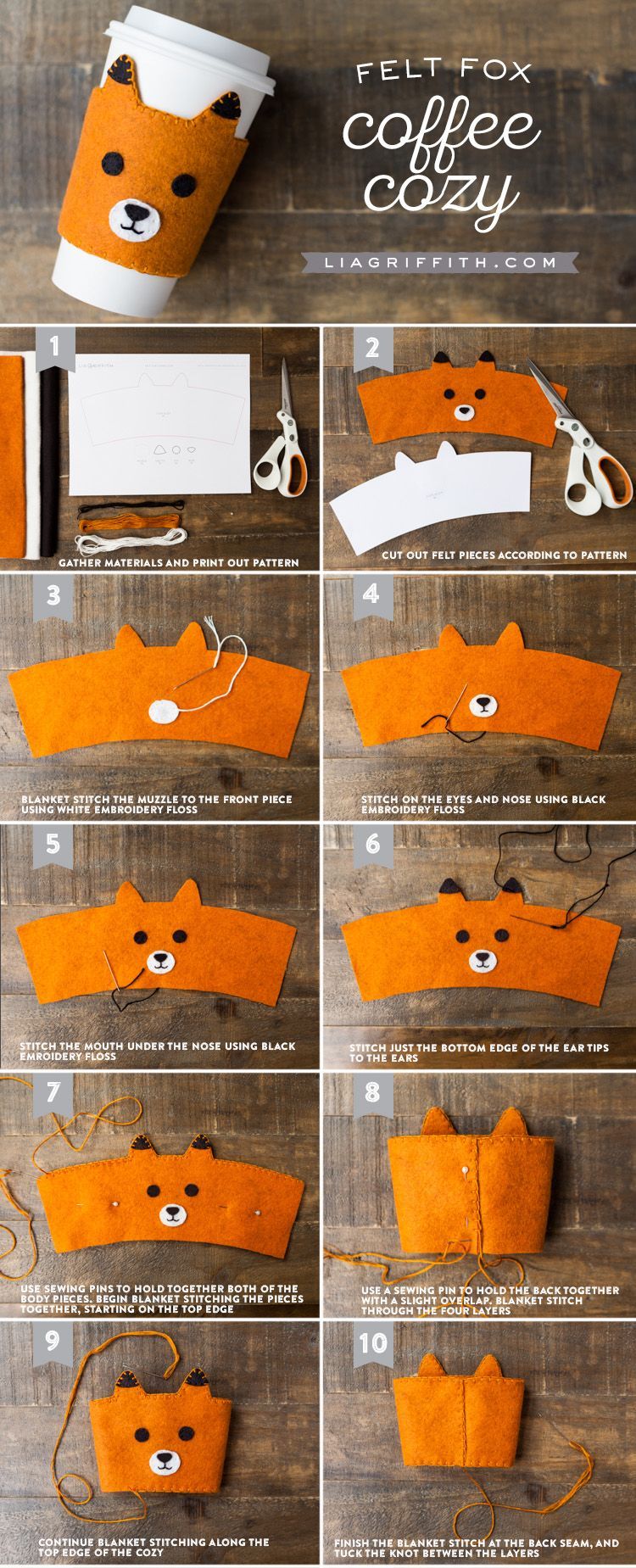 DIY Cozy Felt Fox Coffee sleeves from MichaelsMakers Lia Grifftih