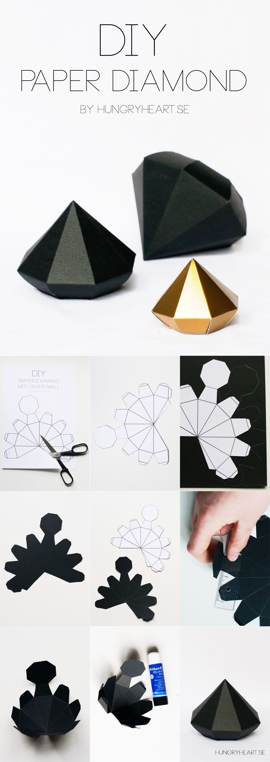 DIY Paper Diamond Tutorial with FREE Printable Template | HungryHeart.se