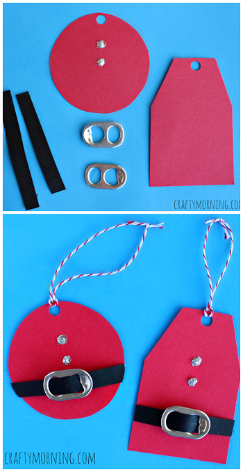 DIY Santa Clause Gift Tags Using Soda Can Tabs! Cheap Christmas craft for kids to
