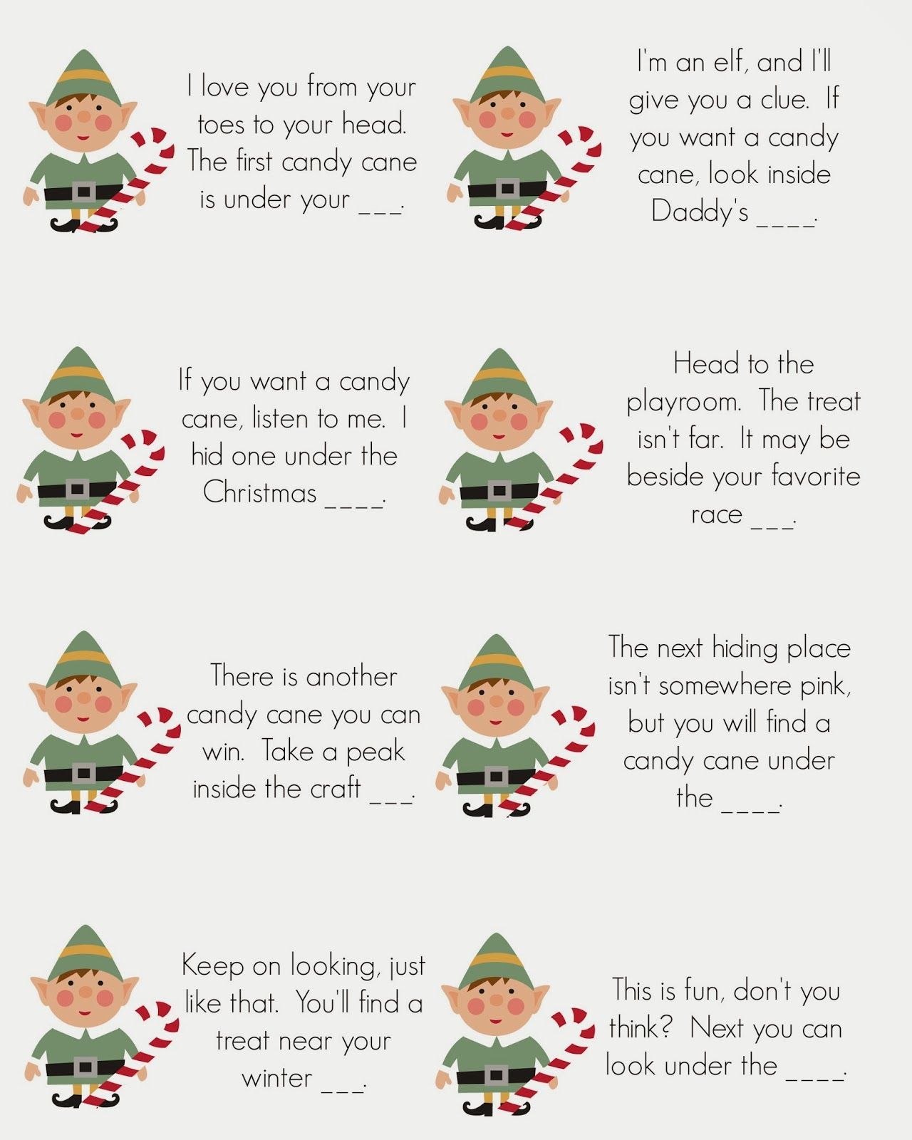 East Coast Mommy: Elf on the Shelf – Candy Cane Scavenger Hunt {free printable clu