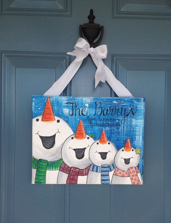 Family Sign Personalized Family Art Snowman by theRedheadedArtist