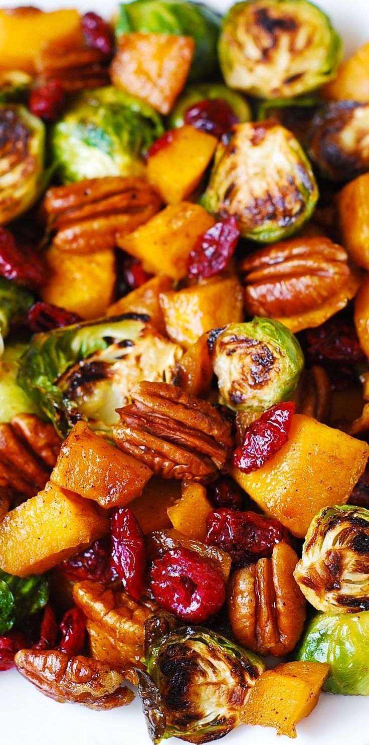 Festive Holiday Side Dish: Roasted Brussels Sprouts, Cinnamon Butternut Squash, Pe