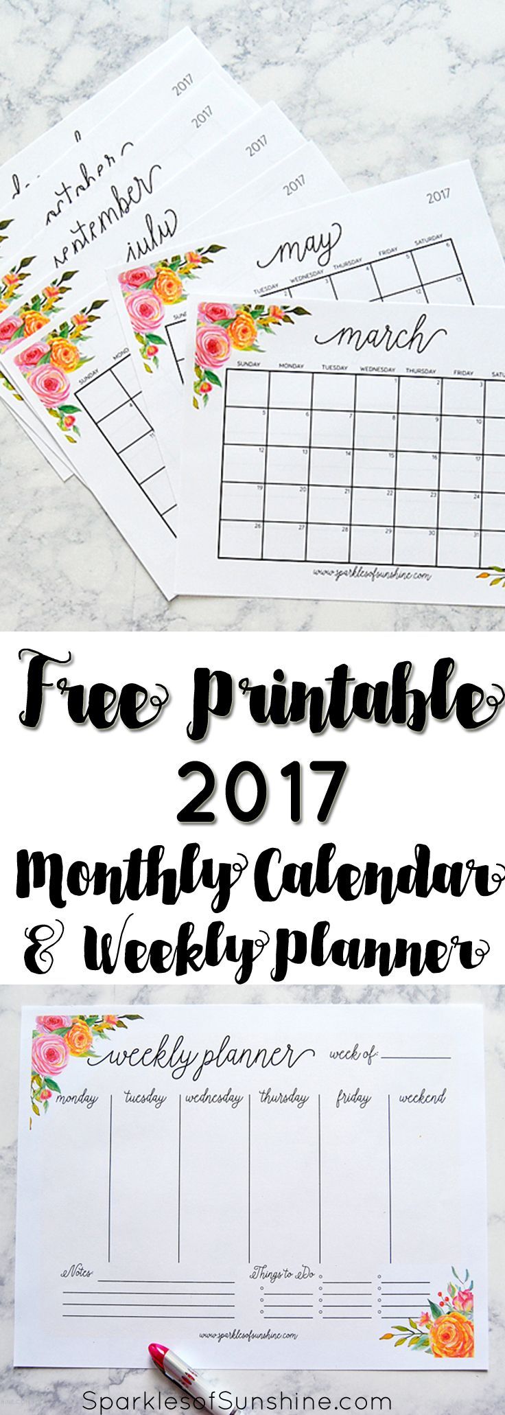 free printable 2017 monthly & weekly planners