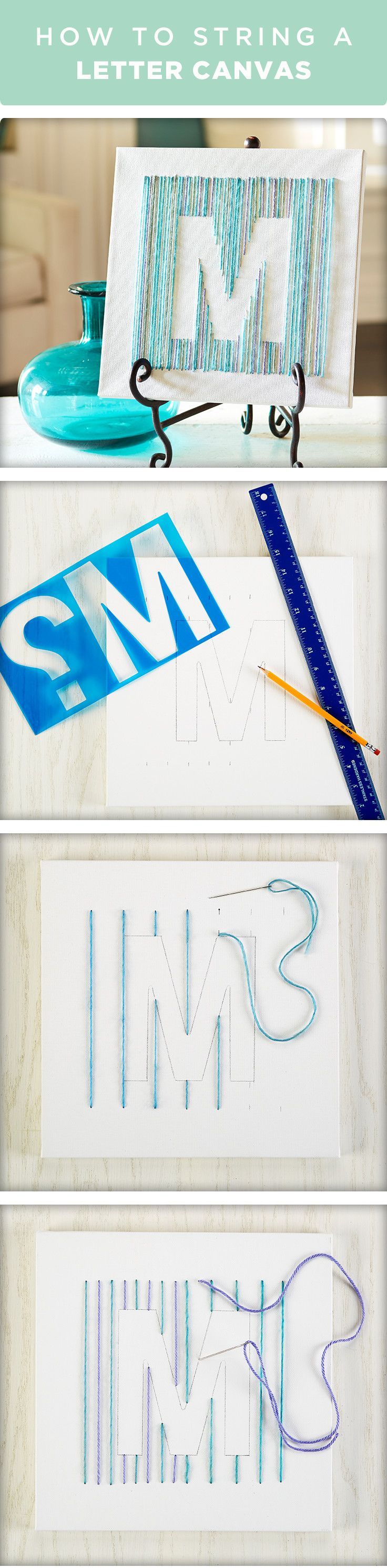 Learn how to string a letter on canvas. Outline the letter using a stencil, create
