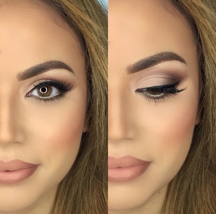 Love this makeup look, bronzed skin with a nude matte lip.