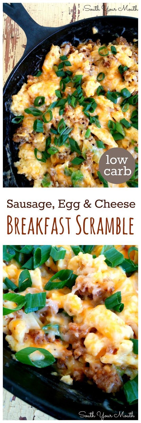 {Low Carb} Sausage Breakfast Scramble with sausage, eggs and cheese! Recipe also i