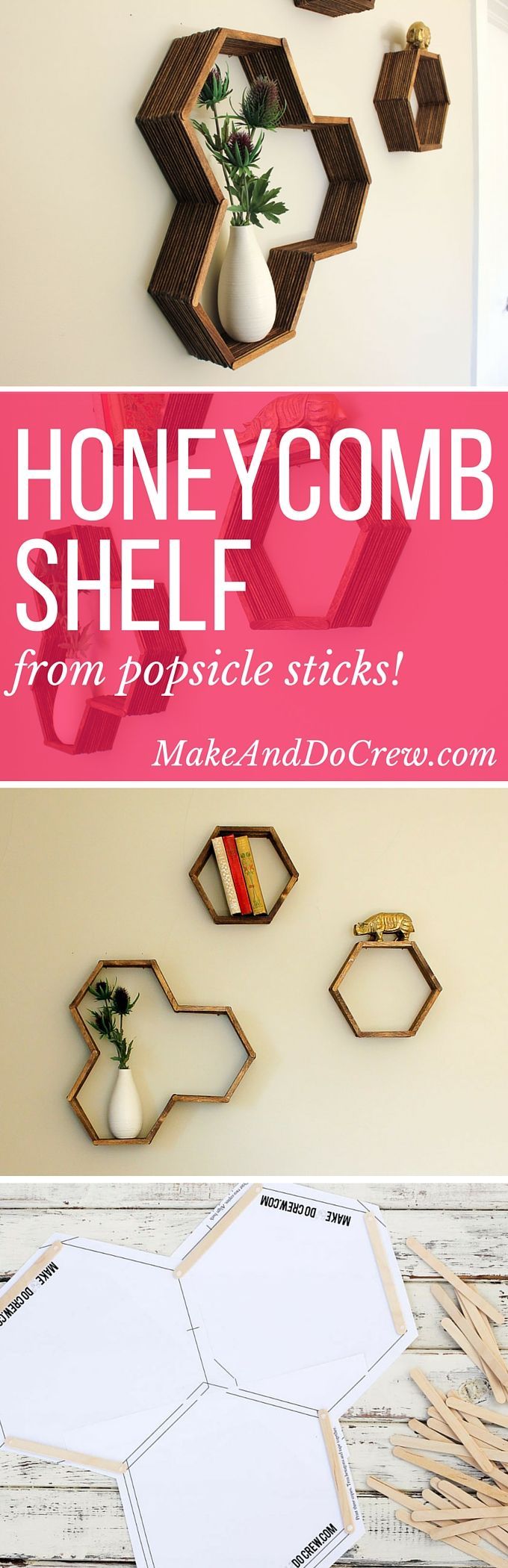 Make awesome mid century modern honeycomb shelves for less than $10 using popsicle