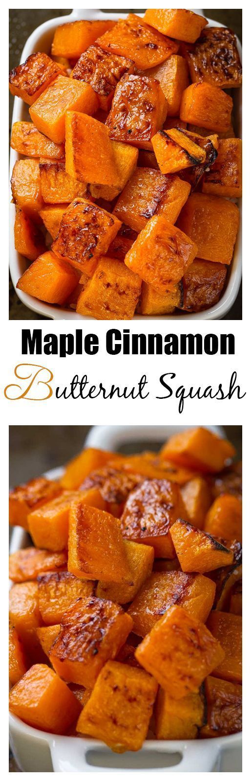 Maple Cinnamon Roasted Butternut Squash makes an easy, healthy & delicious sid