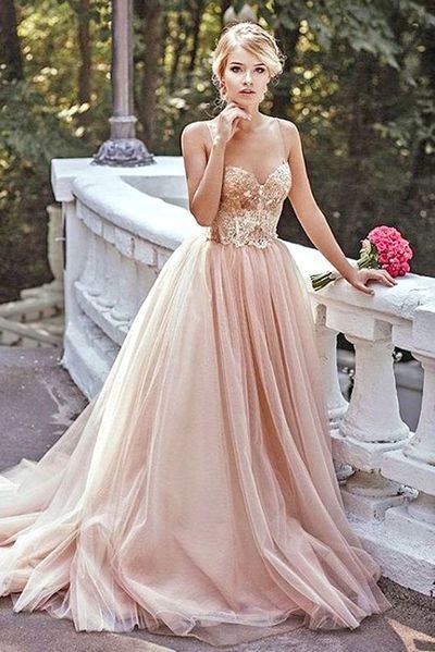 Modest Prom Dress,Lace Prom Dress,Blush Pink Prom Dresses,Evening Dress,Spaghetti