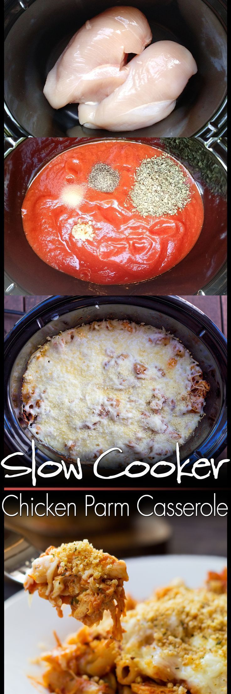 MY whole family LOVED this Slow Cooker Chicken Parmesan Casserole. And so easy to