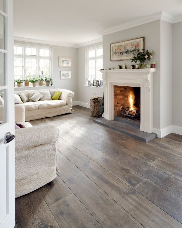 Natural grey living room with reclaimed wood floor