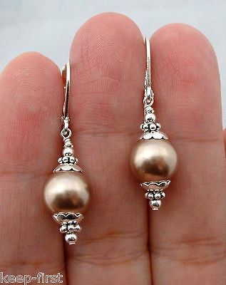 new handmade brown sea South Sea Shell Pearl 925 silver Drop/Dangle Earrings