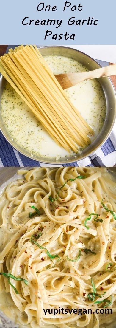 One Pot Creamy Garlic Pasta | yupitsvegan.com. Easy vegan fettuccine alfredo-style