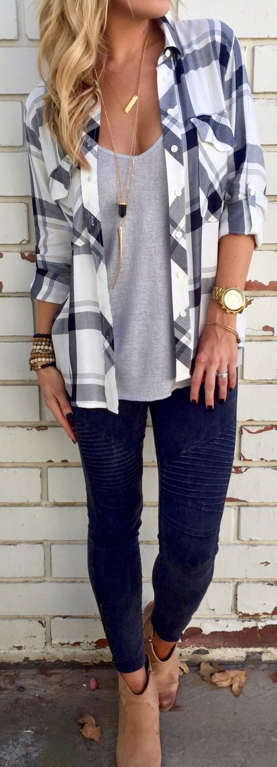 Only $26.99! This shirt is just what you want Black and White Plaid Pocket Long Sl