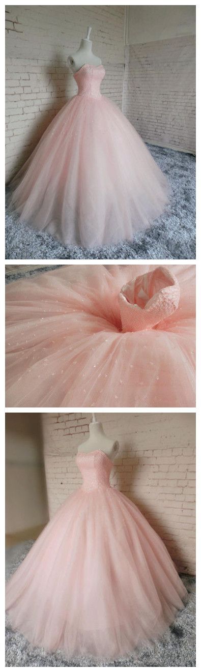 Pink Ball Gown Beading Prom Dress,Long Prom Dresses,Charming Prom Dresses,Evening