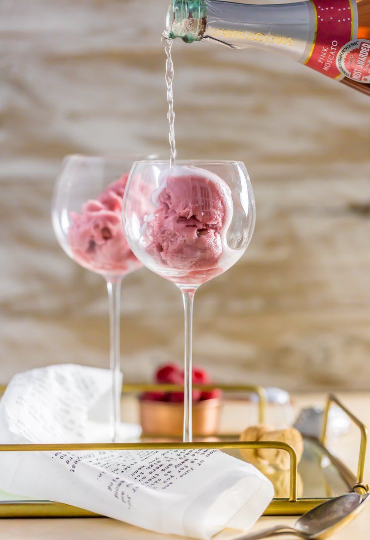 Raspberry Pink Champagne Floats, made with pink champagne and raspberry sorbet are