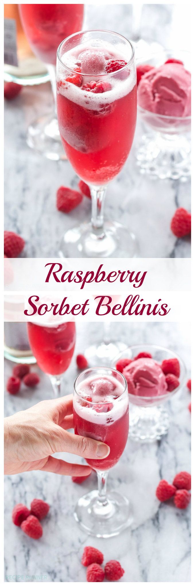 Raspberry Sorbet Bellinis | 3 ingredients is all you need to make these pretty and