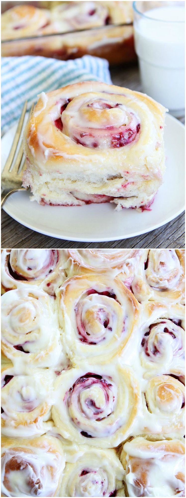 Raspberry Sweet Rolls Recipe on twopeasandtheirpo…. Love these soft and sweet ye