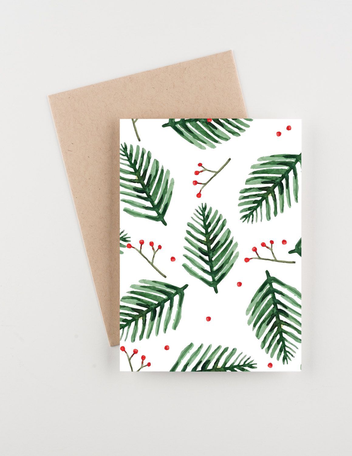 Seasonal Sprigs, Holiday 2015 Christmas and New Years Greetings Card, Watercolor b