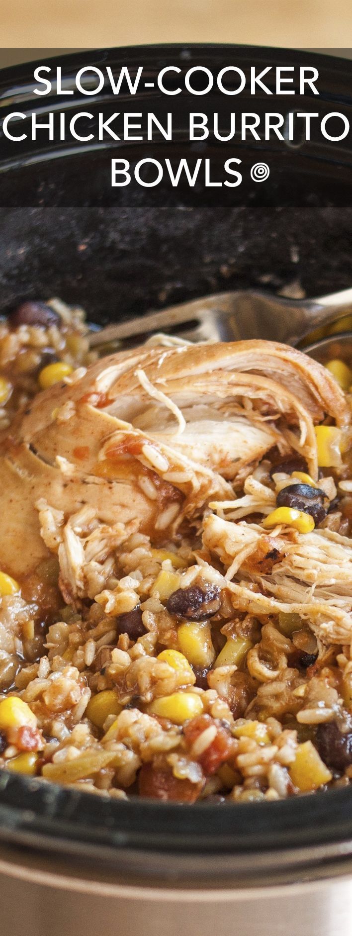 Slow-Cooker Chicken Burrito Bowls Recipe. This EASY crockpot chicken dinner is soo