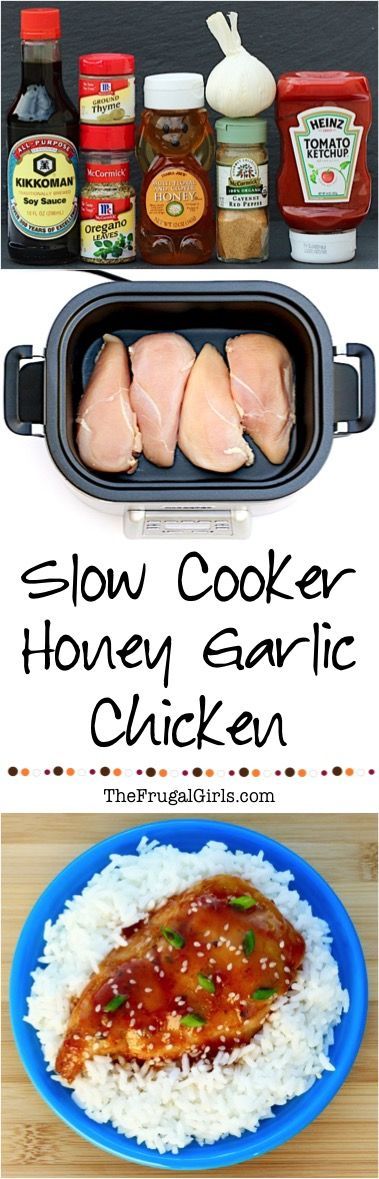 Slow Cooker Honey Garlic Chicken Recipe! Delicious, savory, and the perfect excuse