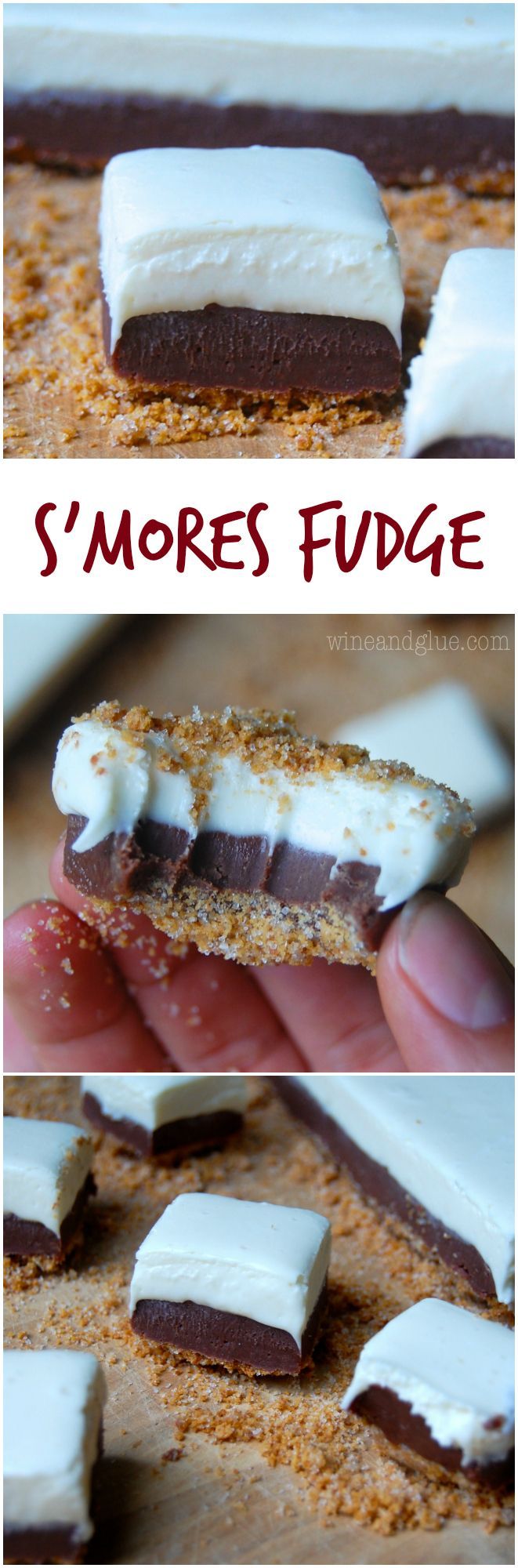 Smores Fudge with a graham cracker crust and delicious marshmallow fudge topp