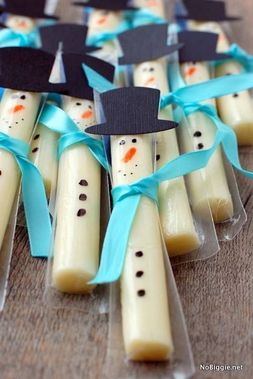 snowman cheese sticks – i put a couple of these in Andrews stocking!