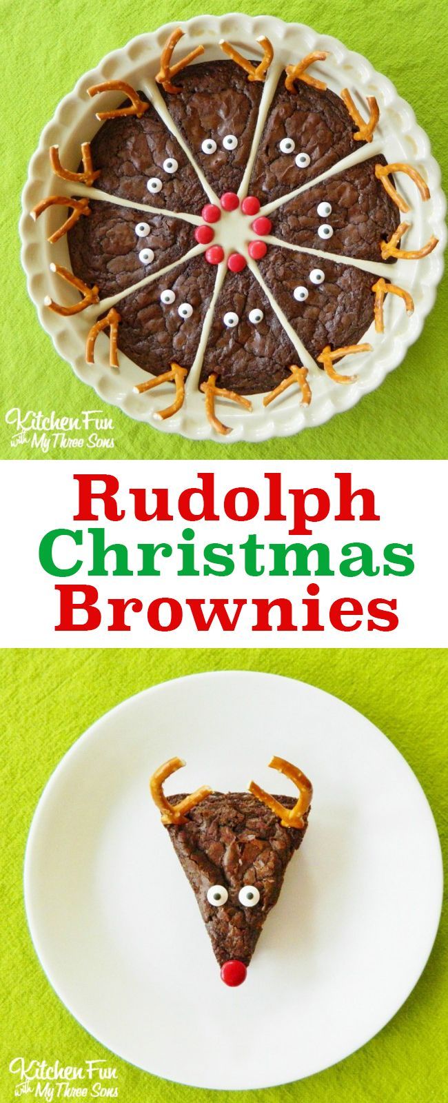 So cute! Love these easy Rudolph the Red Nose Reindeer Brownies. A perfect Christm