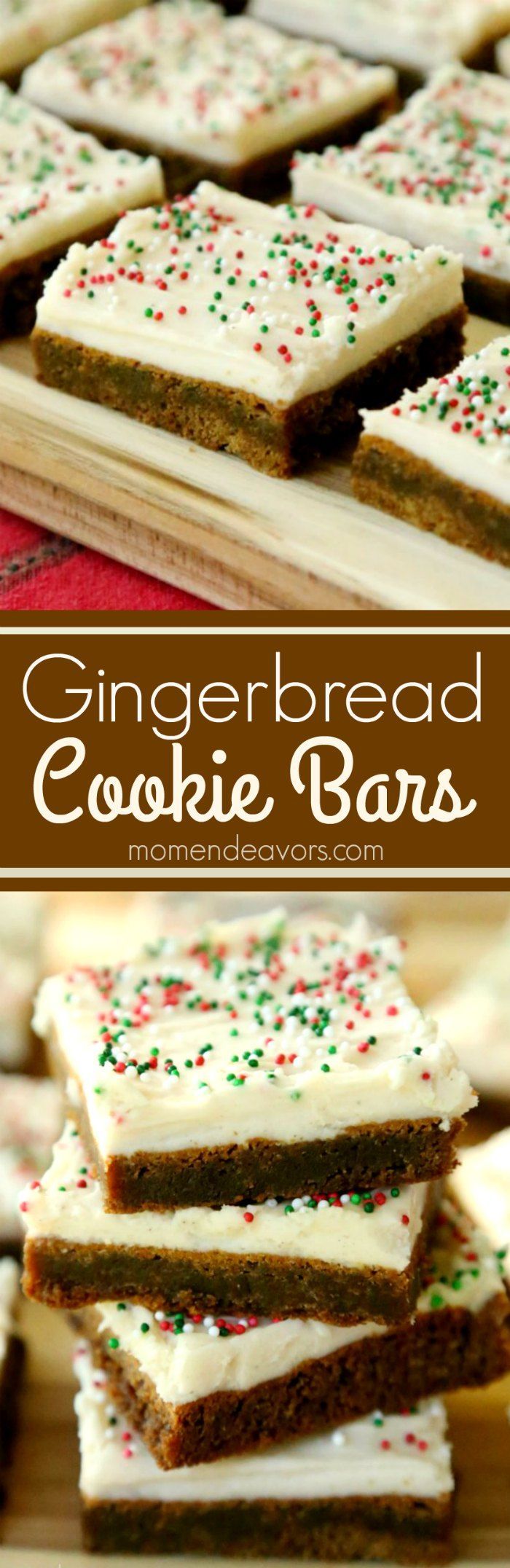 Soft & chewy gingerbread cookie bars with cream cheese frosting! A delicious C