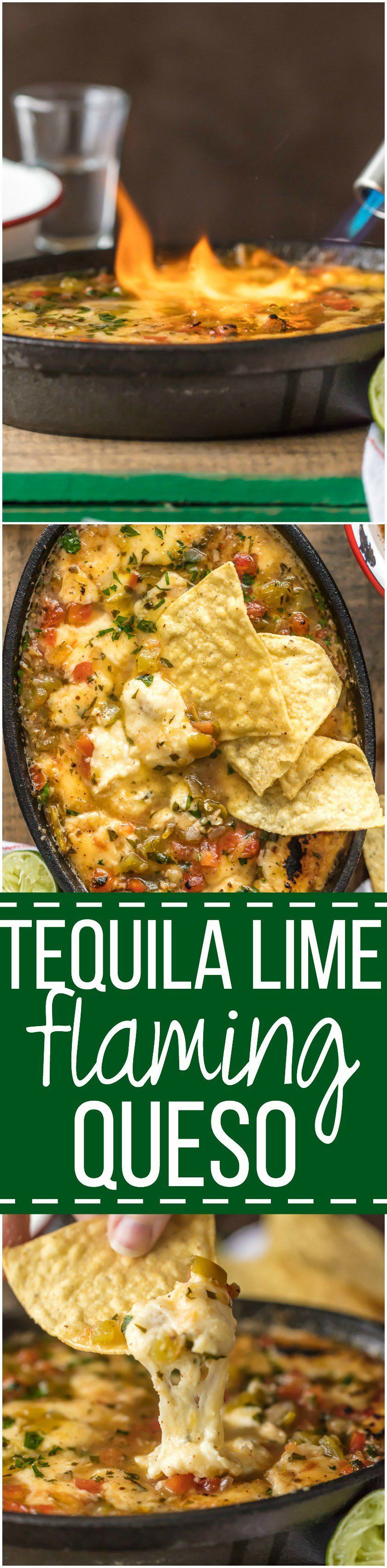 TEQUILA LIME FLAMING QUESO is the most fun way to eat cheese dip! This delicious q