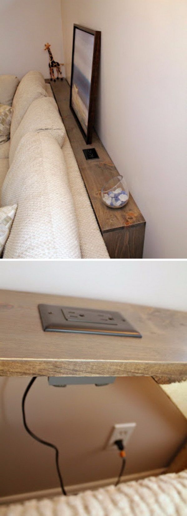 This DIY Sofa Table Behind Built In Outlets Allows You Plug In Your Electronics ..