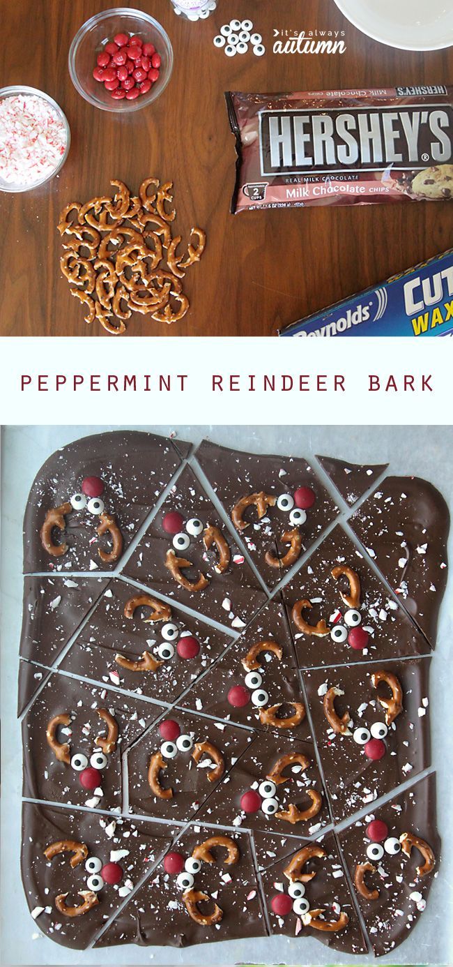 This is so cute! Chocolate peppermint reindeer bark is a fun Christmas treat that&