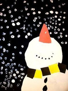 This snowman is easy to make with construction paper shapes (circles, squares, and