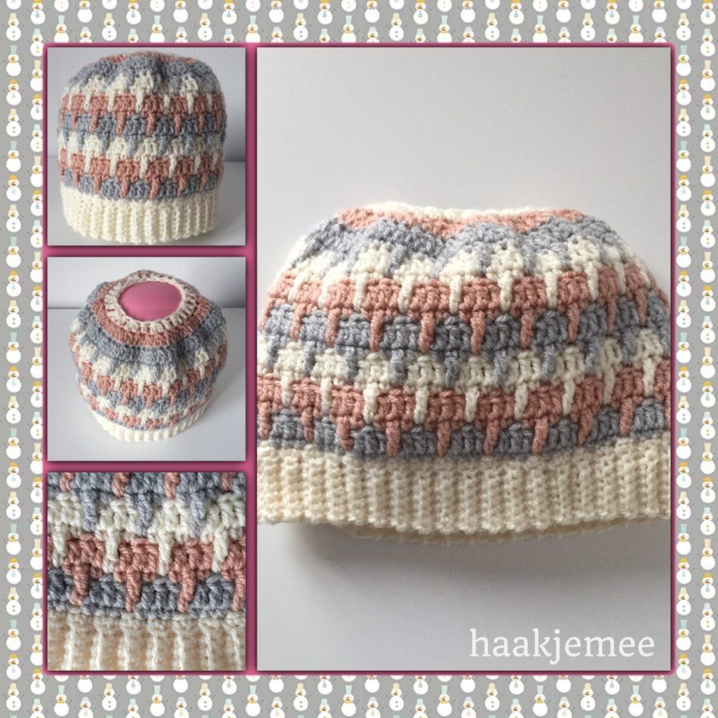 three-color messy bun beanie crochet pattern