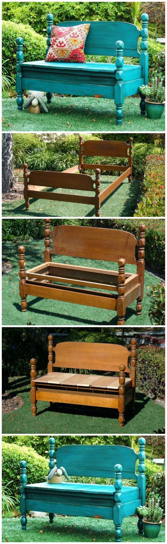 Turn an old bed into a garden bench for an undeniably adorable DIY project.