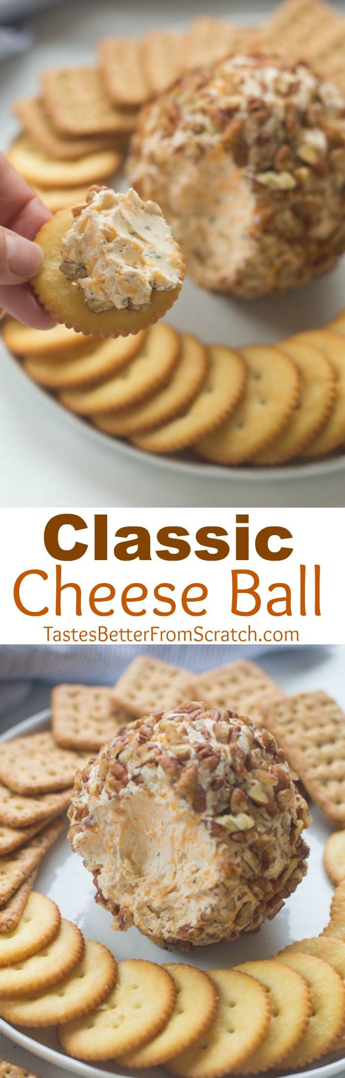 We LOVE this Classic Cheese Ball recipe made with real cheddar cheese, cream chees