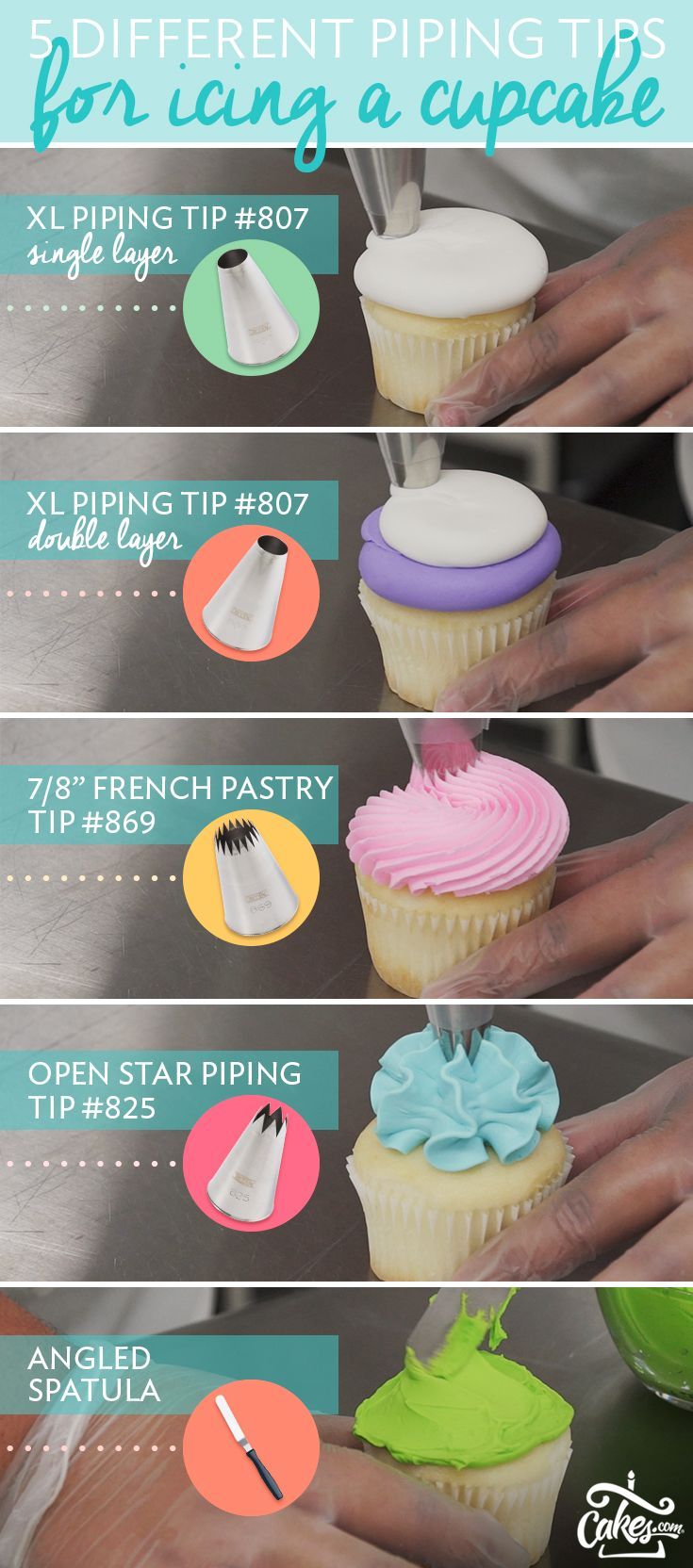 5 different tips for icing cupcakes.
