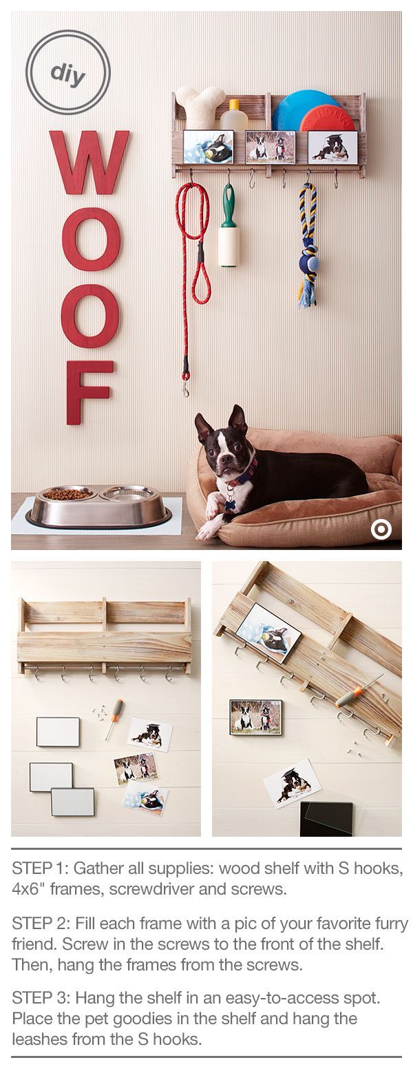 Ahhh….puppy love! Treat your pooch (and yourself) to a cute and useful DIY pet organization project. There’s a place for