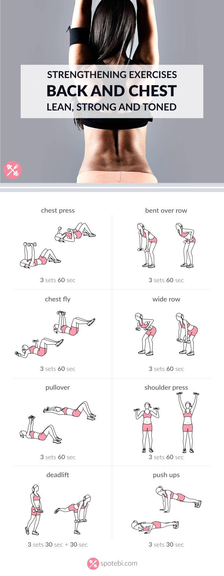 Back & Chest Workout. Each exercise 60 sec or complete 15-20 repetitions, rest 30-60 secs, repeat ciruit 3x
