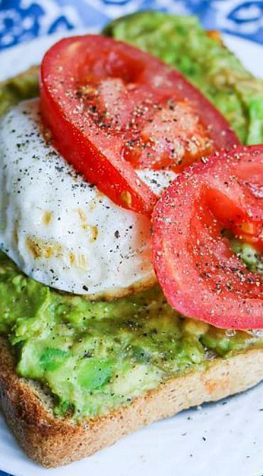 Breakfast Smashed Avocado Tomato Toast with Fried Poached Egg