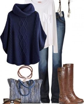 Comfy Casual Poncho Fall Outfit