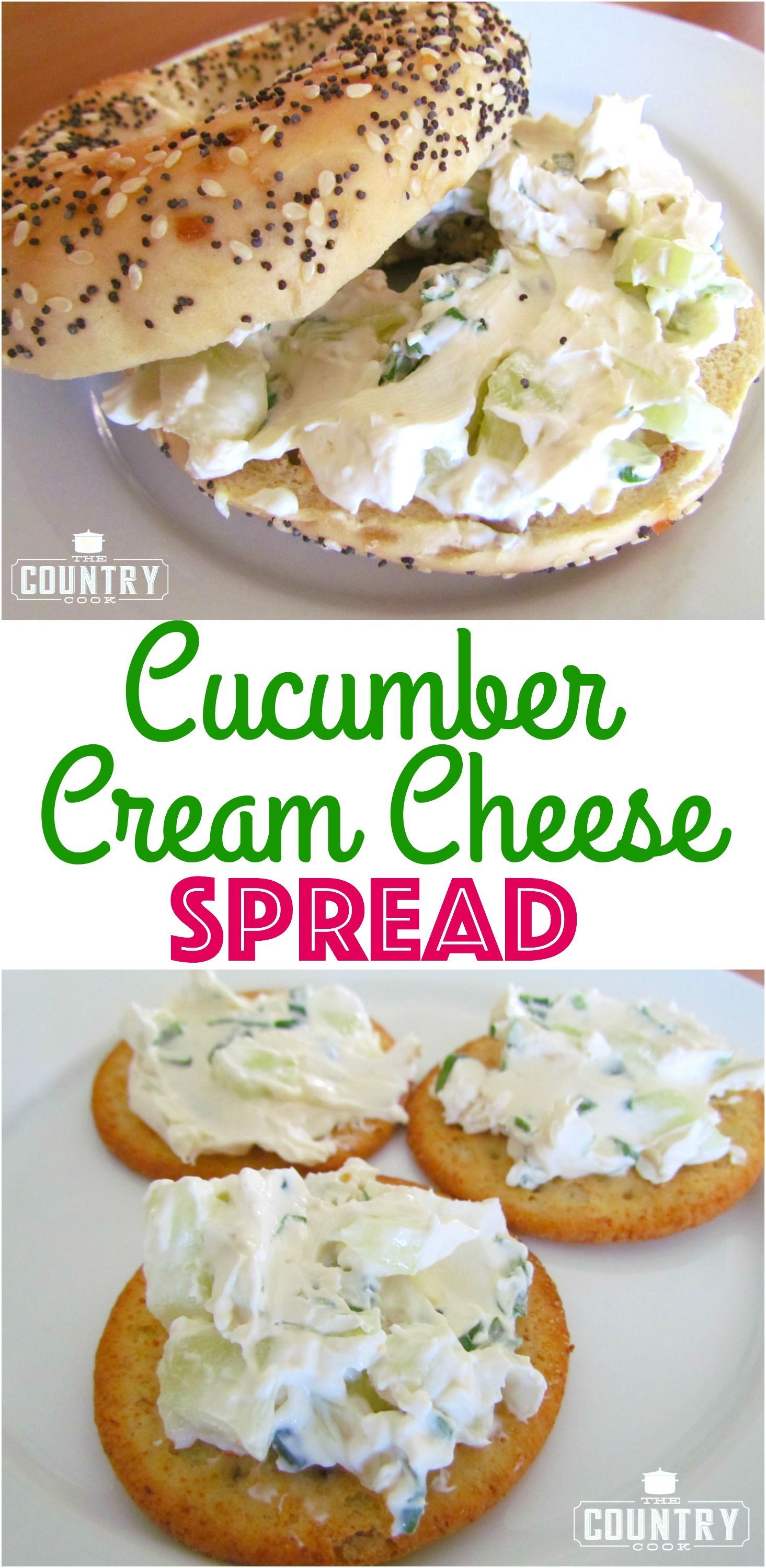 Cucumber Cream Cheese Spread recipe from The Country Cook. Perfect on crackers or