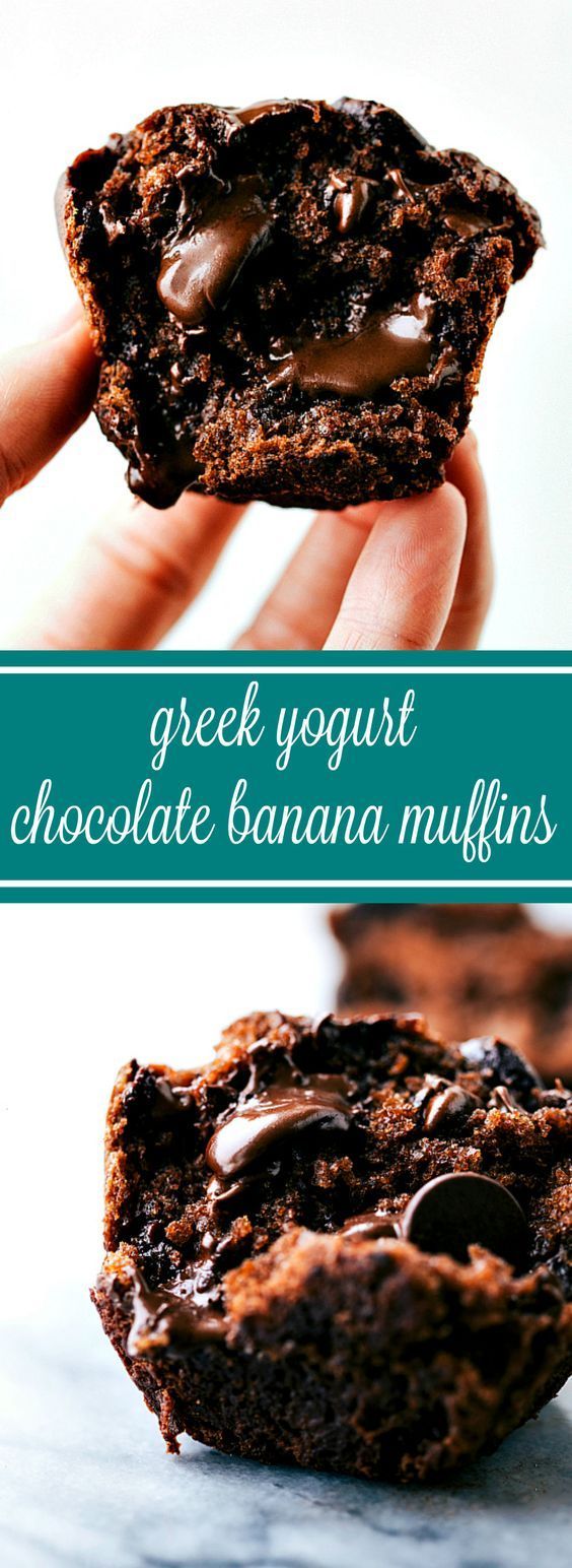 Delicious Bakery Style Greek Yogurt Chocolate Banana Muffins: