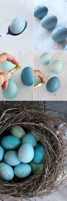 DIY robin eggs for Easter using . . . red cabbage & edible gold paint.