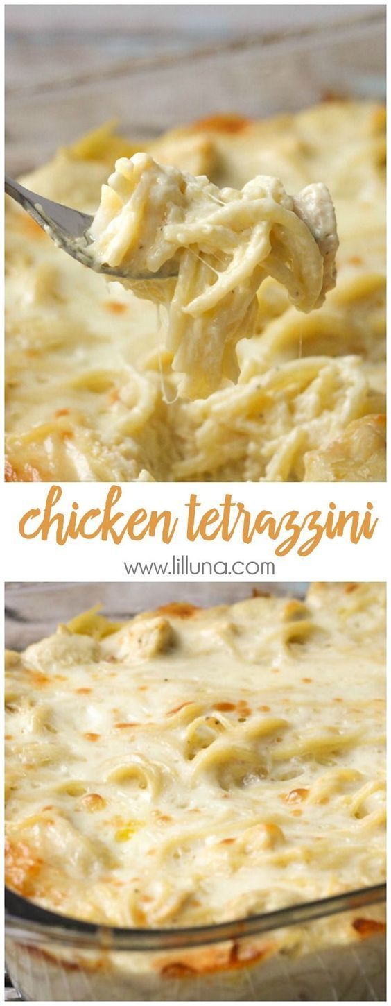 Easy and delicious Cheesy Chicken Tetrazzini – a family favorite dinner meal! { lilluna.com }