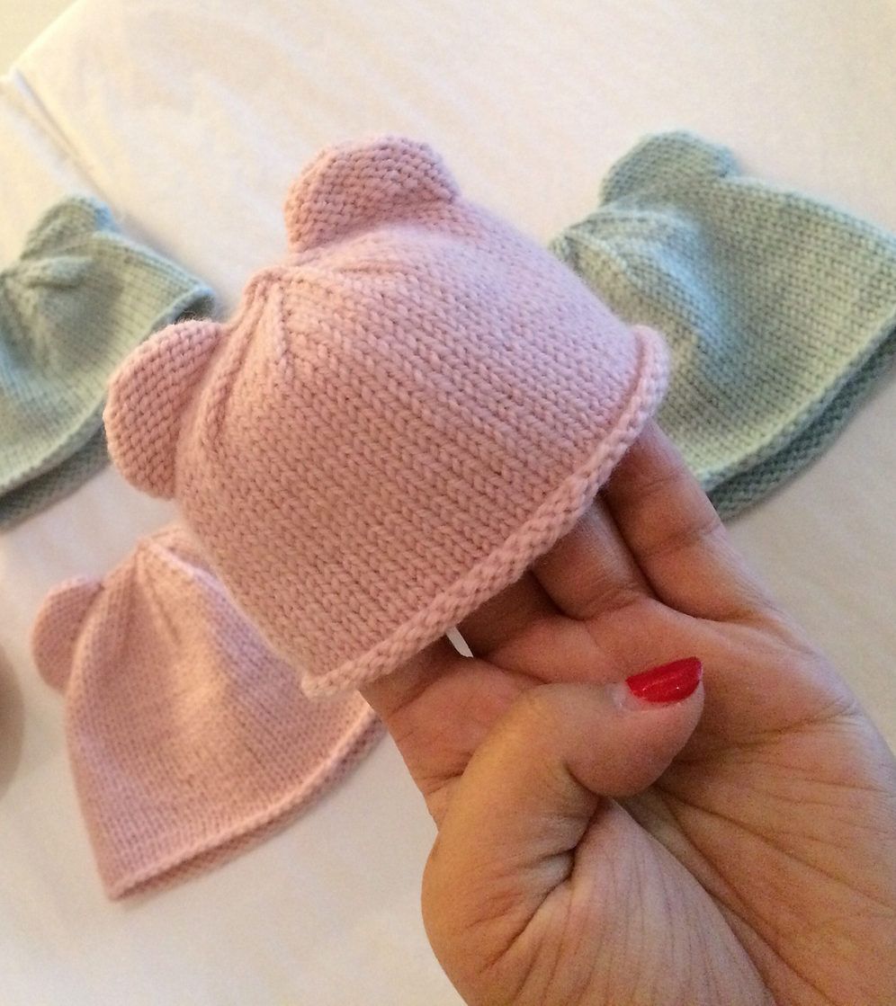 Free Knitting Pattern for Itty Bitty Bear Cub Baby Hat - These easy bear cub hats