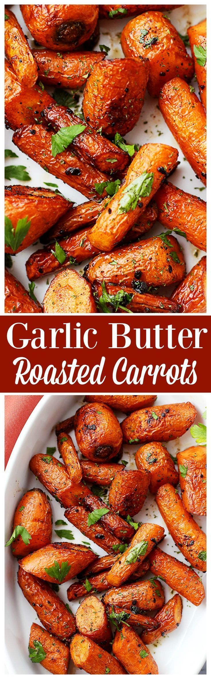 Garlic Butter Roasted Carrots – Ridiculously easy, yet tender and SO incredibly delicious roasted carrots with garlic butter.