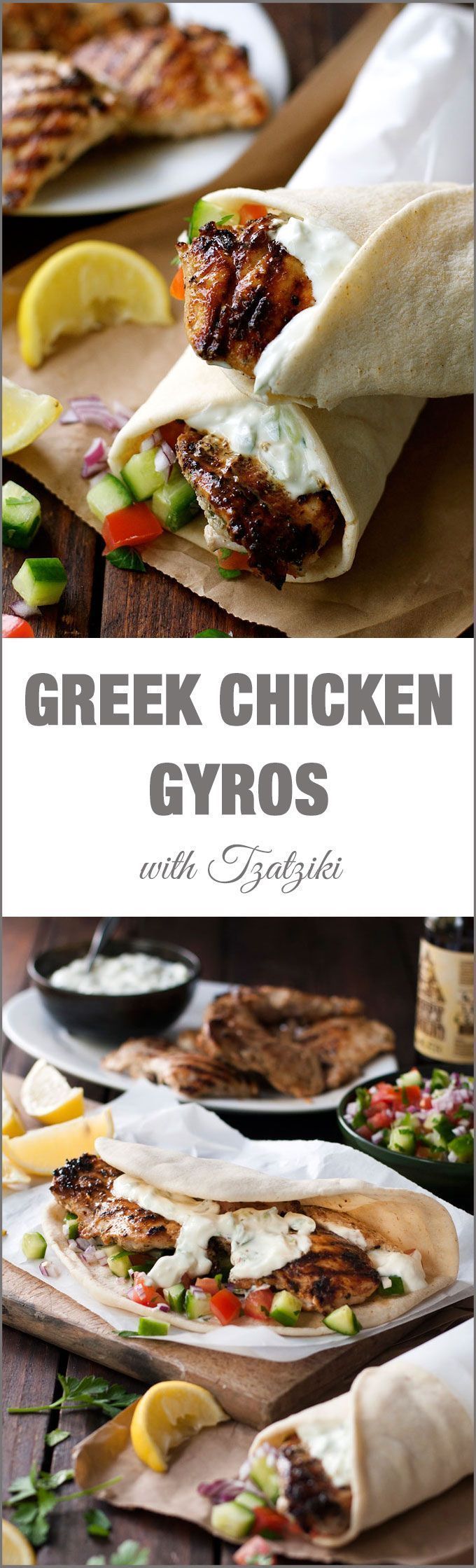 Greek Chicken Gyros with Tzatziki – the marinade for the chicken is so good, I use